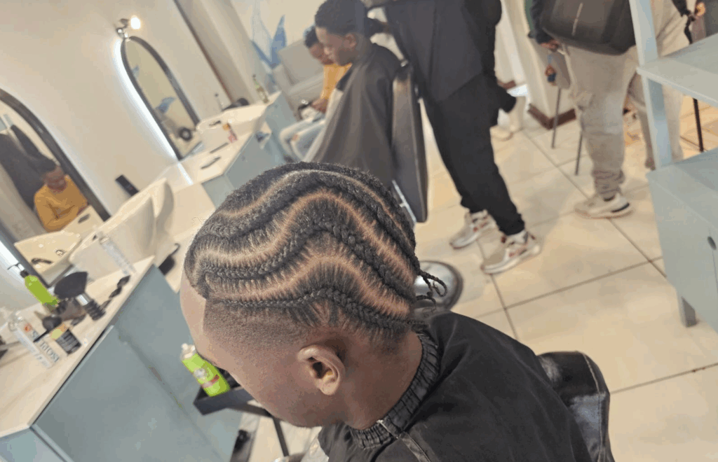 zig-zag cornrow braid and trimming