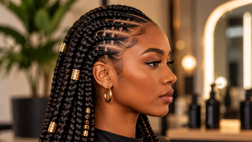 Elegant Braids in a Warm Salon Glow