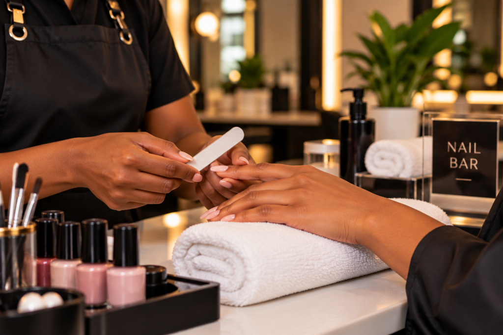 Luxurious Warm-Lit Nail Bar Manicure